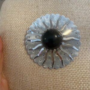 Sarah Coventry Silver Brooch with Black Accents